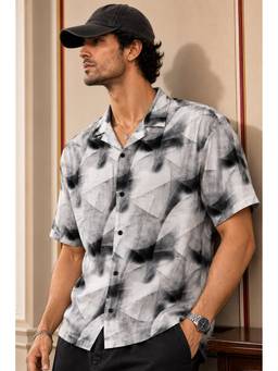 XKIND - White Printed Relaxed Fit Cuban Collar Shirt