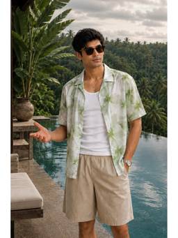 XKIND - Green Printed Relaxed Fit Cuban Collar Shirt