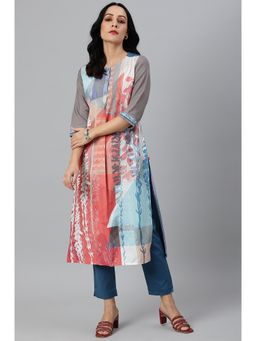 W - Multicoloured Panelled Kurta With Grey Sleeves