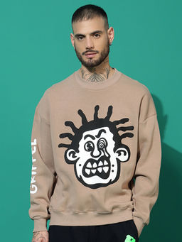 Griffel - Weired Face Oversized Beige Sweatshirt