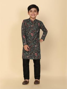 KISAH - Boys Black Printed Kurta Pyjama
