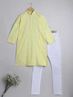 Little Clothings - Boys-Yellow Embroidered Cotton Silk Kurta for Boys (Set of 2)