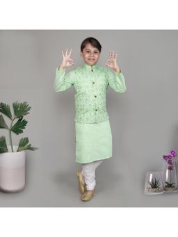 Little Clothings - Boys- Embroidered Nehru Jacket with Kurta- Green (Set of 3)