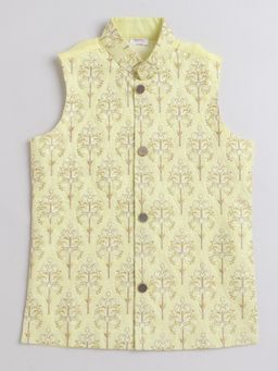 Little Clothings - Boys- Cotton Silk Embroidered Nehru Jacket - Yellow