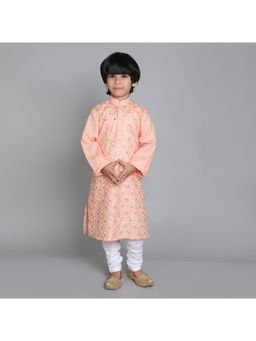 Little Clothings - Boys - Emboroidery Kurta with Pyjama - Peach (Set of 2)