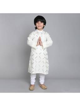 Little Clothings - Boys - Emboroidery Kurta with Pyjama - Off White (Set of 2)