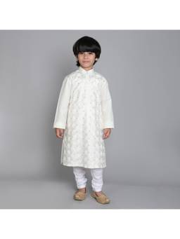 Little Clothings - Boys - Emboroidery Kurta with Pyjama - Off White (Set of 2)