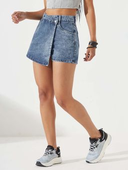DOLCE CRUDO - Women Blue Fit High Rise Clean Look Denim Skorts