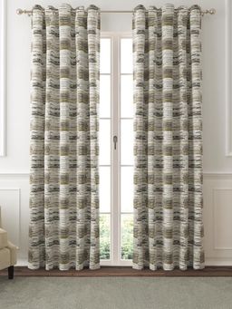 GM - abstract Jacquard Room Darkening Curtains 7 Feet in Grey Colour (Set of 2)