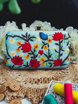 NR by Nidhi Rathi - Women Sky Blue Embroidered Box Clutch