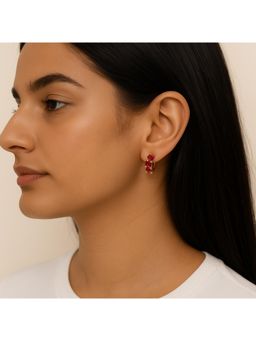Shopsiiri - Birthstone Triple Stone Anti-Tarnish Huggies: Jan Garnet Earrings - Wine