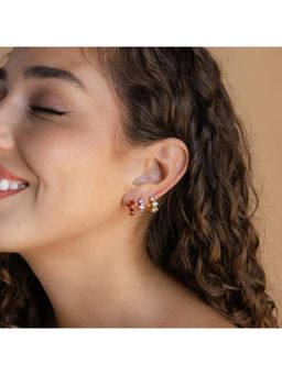 Shopsiiri - Birthstone Triple Stone Anti-Tarnish Huggies: Feb: Amethyst Earrings - Purple