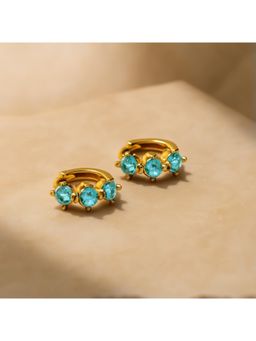 Shopsiiri - Birthstone Triple Stone Anti-Tarnish Huggies: March: Aquamarine Earrings - Blue