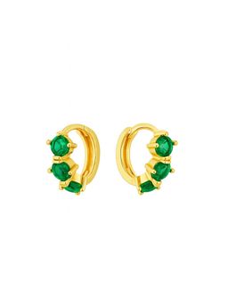 Shopsiiri - Birthstone Triple Stone Anti-Tarnish Huggies: May: Emerald Earrings - Green