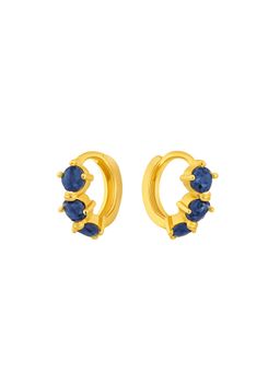 Shopsiiri - Birthstone Triple Stone Anti-Tarnish Huggies: September: Earrings Sapphire Blue