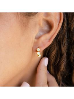 Shopsiiri - Birthstone Triple Stone Anti-Tarnish Huggies: October: Opal - Earrings White