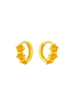 Shopsiiri - Birthstone Triple Stone Anti-Tarnish Huggies: November: Topaz Earrings Yellow