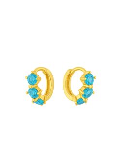 Shopsiiri - Birthstone Triple Stone Anti-Tarnish Huggies: December: Zircon Earrings - Blue