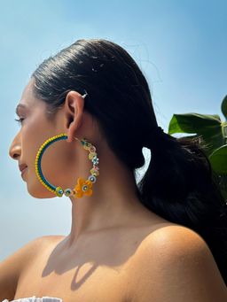 KIHOY - Big Hoop Embroidered Hoop Earrings - Multi-Color