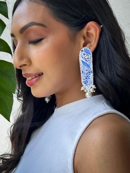 KIHOY - Blue Muse Hand painted Earrings - White