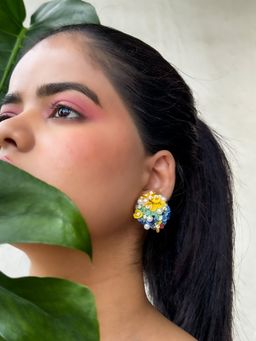 KIHOY - Daffodil Sequin Embroidered Earrings - Ivory