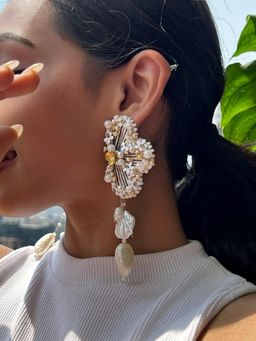 KIHOY - Gajra Earrings Hand painted With Embroidery Earrings - White