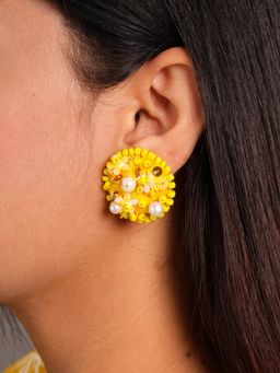 KIHOY - Marigold Hand Embroidered Earrings - Yellow