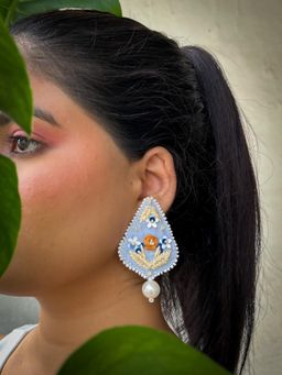 KIHOY - Mistik Dusk Hand Embroidered Earrings - White