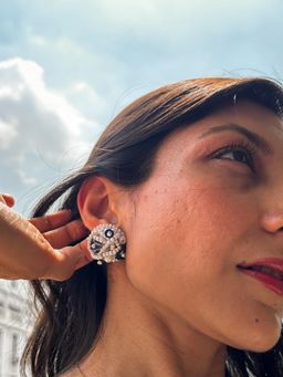 KIHOY - Pearl Beaded Embroidered Stud Earrings - White