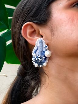 KIHOY - The Rebel Pair Embroidered Mismatched Earring - White