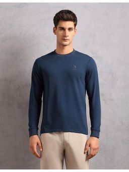 U.S. POLO ASSN. - Men Navy Blue Comfort Fit Solid Lounge T-shirt- Oee14