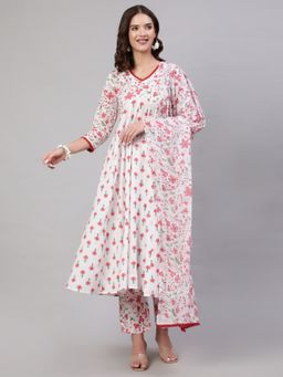 MIZAZJAIPUR - Women Pink Floral Kurta with Pant and Dupatta (Set of 3)