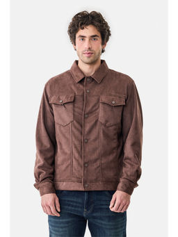 Snitch - Brown Solid Full Sleeves Relaxed Casual Shacket For Men