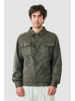 Snitch - Olive Solid Full Sleeves Relaxed Casual Shacket For Men