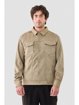Snitch - Khaki Solid Full Sleeves Relaxed Casual Shacket For Men