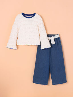 Hopscotch - Lace Top and Denim Wide Leg Jeans & Belt