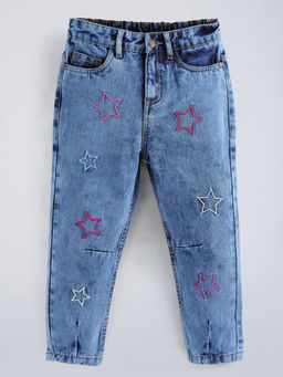 Hopscotch - Star Embroidered Denim Barrel Jeans