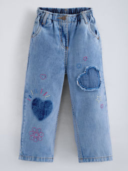 Hopscotch - Floral Embroidered Denim Wide Leg Jeans