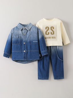 Hopscotch - Faded Denim Barrel Jeans With T-Shirt & Jacket