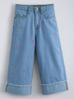 Hopscotch - Bow Embroidered Denim Straight Jeans