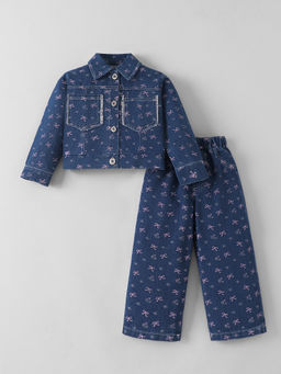 Hopscotch - Collared Denim Wide Leg Jeans & Jacket