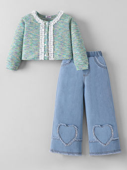 Hopscotch - Fringe Denim Wide Leg Jeans With Top