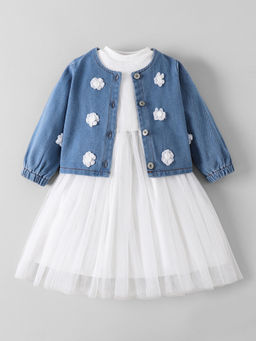 Hopscotch - Floral Applique Denim Jacket and Dress