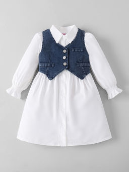 Hopscotch - Shirt Collared Dress with Denim Waistcoat