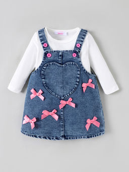 Hopscotch - Bow Denim Dungaree with T-Shirt