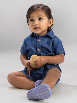 Hopscotch - 3D Bear Applique Denim Shorts With Shirt