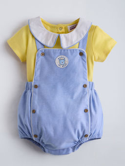 Hopscotch - Peter Pan Collared Cotton Denim Dungaree With T-Shirt