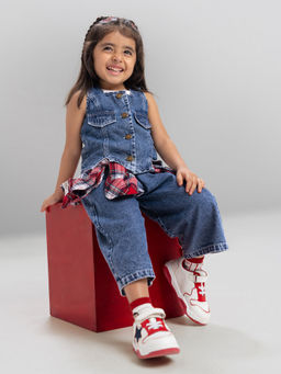 Hopscotch - Cropped Denim Vest and Loose Fit Jeans