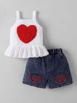 Hopscotch - Heart Applique Denim Shorts With Top