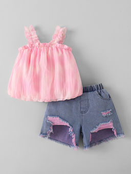 Hopscotch - High Distress Denim Shorts With Top